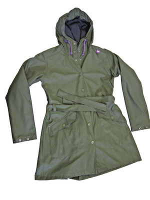 Helly Hansen ~ Hooded   Rain Coat ~ Belted Waist  ~ Green ~ Women's Sz M