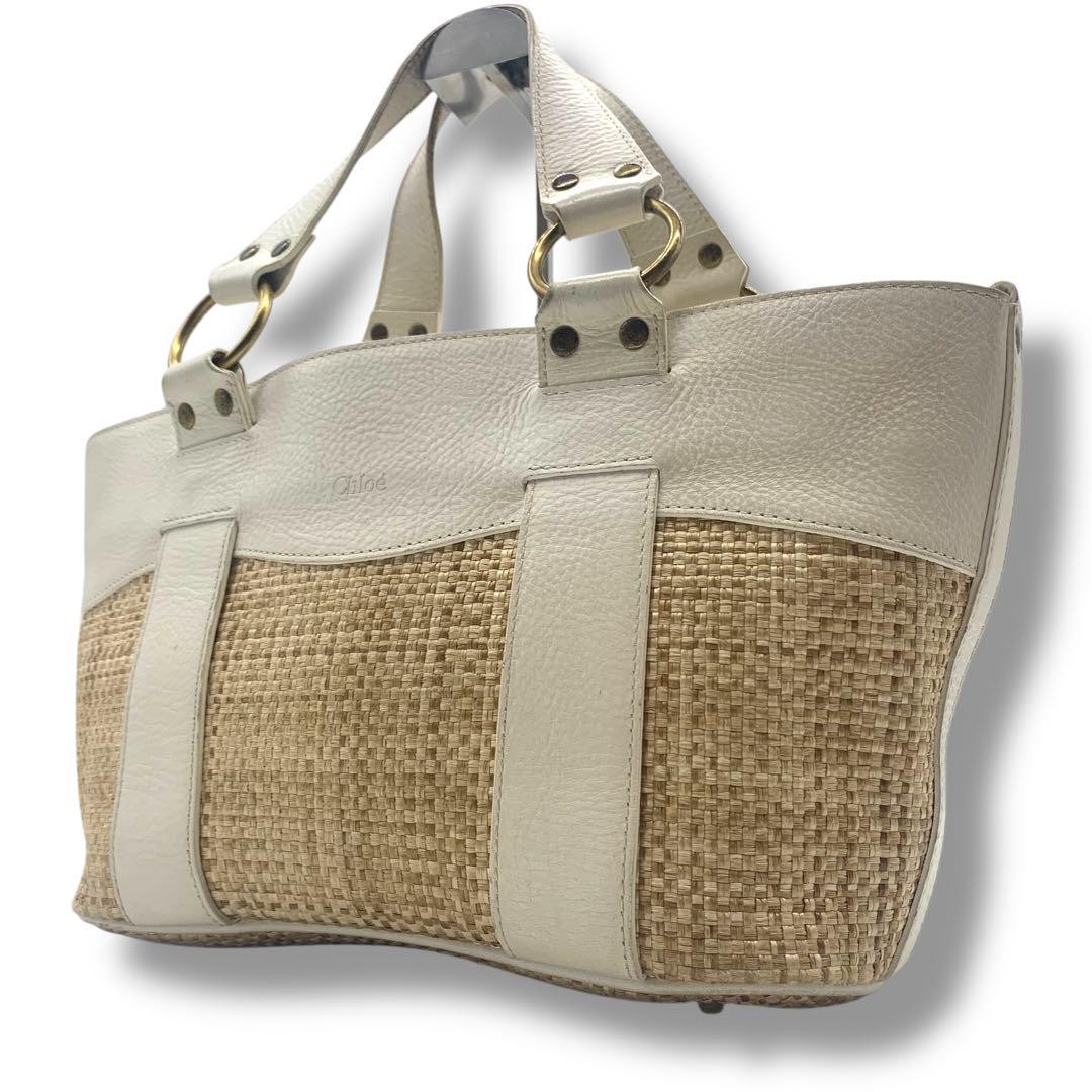 Chloe White Beige Leather Basket Tote Bag for Women