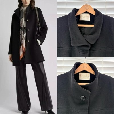 Fleurette Loro Piana 100% Wool Womens Mid Length Pea Coat Black Size 14 USA Made