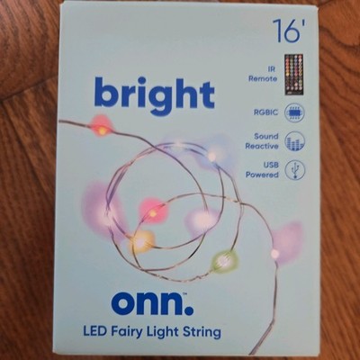 Onn LED Fairy Light String Lights 16  w Remote Sound Reactive USB Powered SEALED