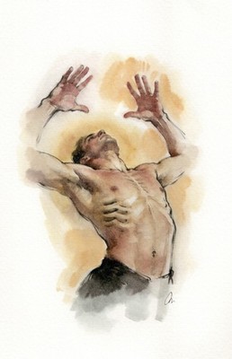 Original Watercolor Painting Male Figure Study  Book Page  (5.5 × 8.5 inches)