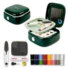 Kit de costura magnético, kit de aguja e hilo con suministros de Verde Oscuro