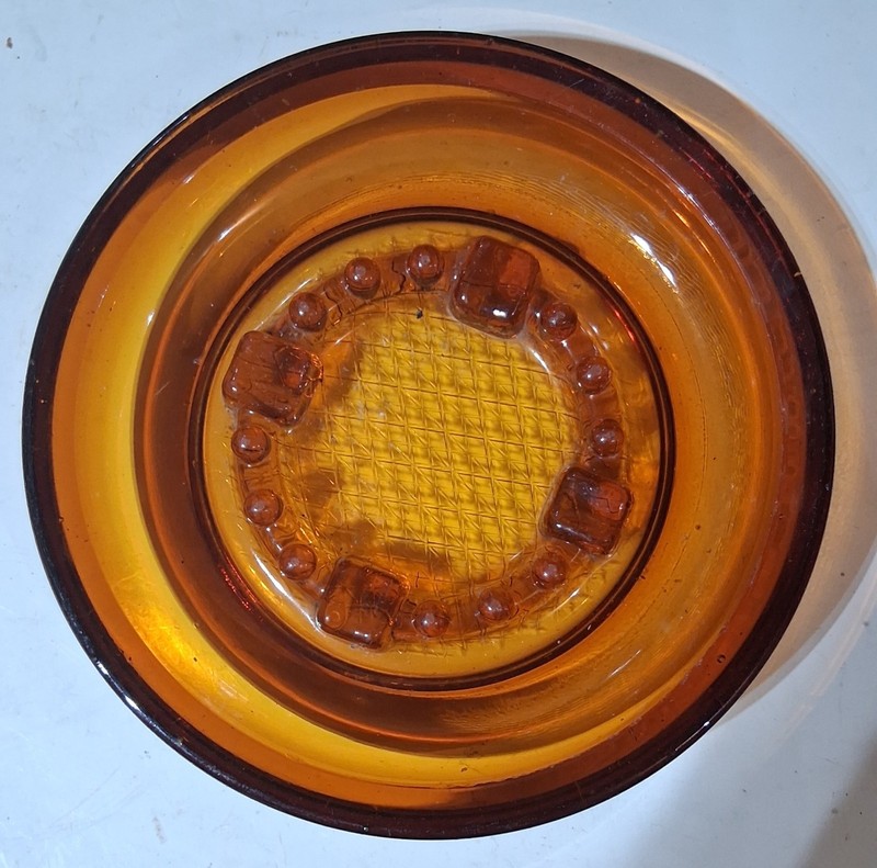 Vintage Large Amber Glass Ashtray Cigarette Cigar - 8 in. Table Top - Heavy