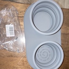 Pet Bowl Collapsible Portable 2-Pack Silicone Pet Bowls, Gray