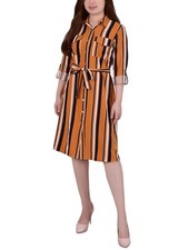 NY Collection Womens Petites Striped Shirtdress Size L Petite Orange