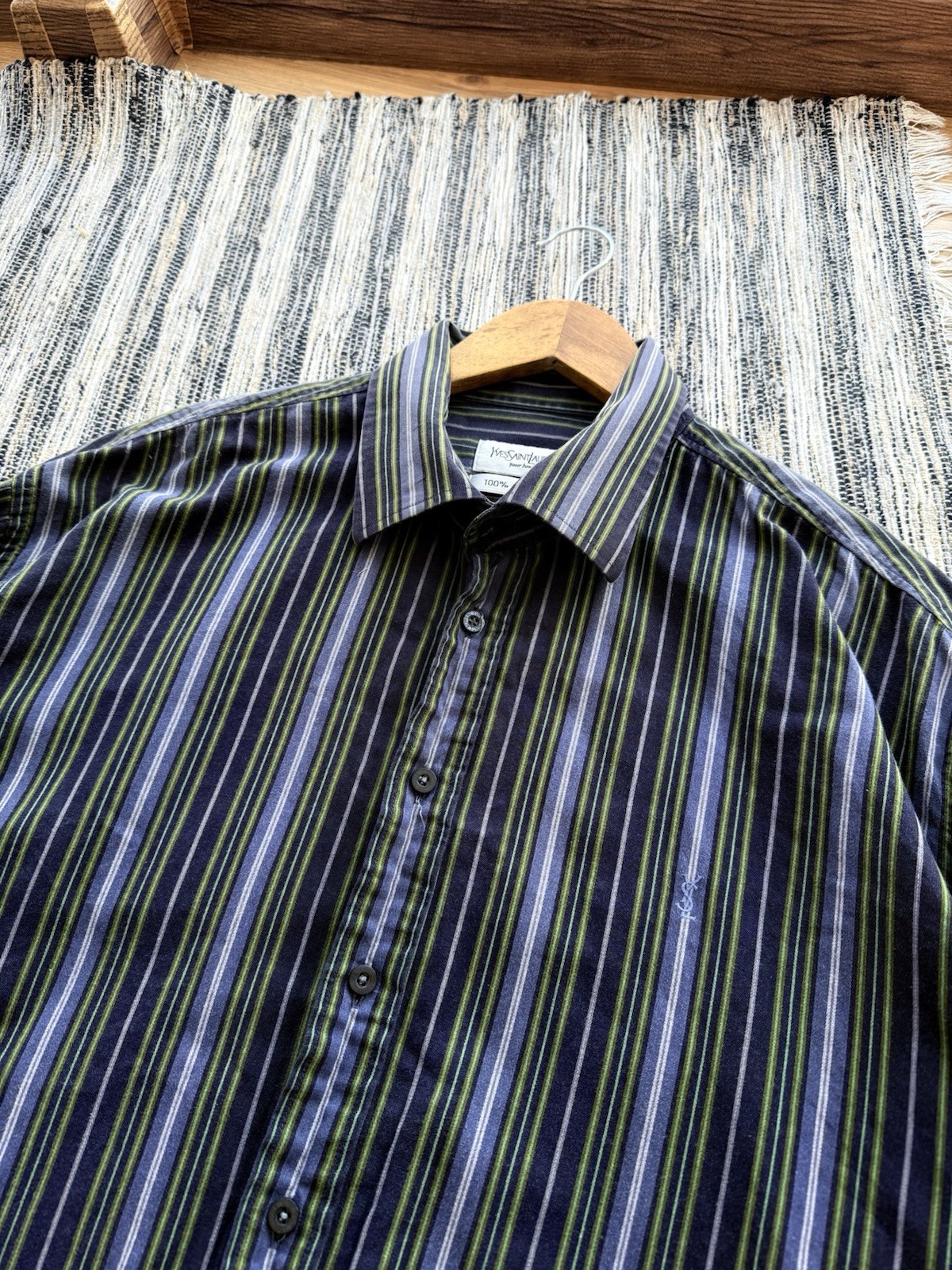 CAMICIA VINTAGE YVES SAINT LAURENT YSL A RIGHE LOGO BOTTONI UOMO TAGLIA XL