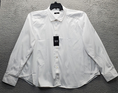 iCO Casual Shirt Womens 2XL White Regular Fit Long Sleeve Collared Button Up