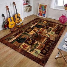 Cabin Collection Rug Vintage Southwestern Nature Landscape and Wild Animals D...