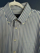 Scott Barber Striped Dress Shirt Men’s XL Cotton Long Sleeve Blue/cream/White