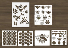 6PCS Reusable Bee Stencils Bee Honeycomb Stencil for Painting on Wood Signs Furn