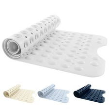 ANSIO&reg; Long Bath Mat PVC Non-Slip Anti Mould Mat with Drain Holes - Solid White
