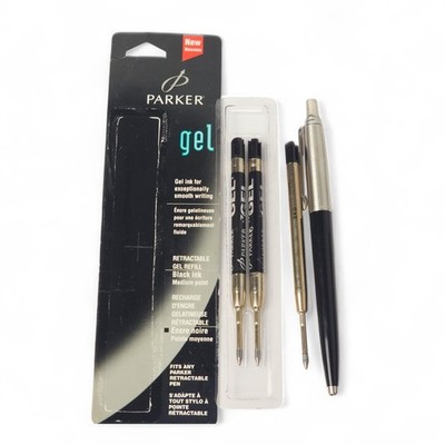 Vintage Parker Jotter Pen Made in USA Black & Silver Retractable Gel Ink Refill