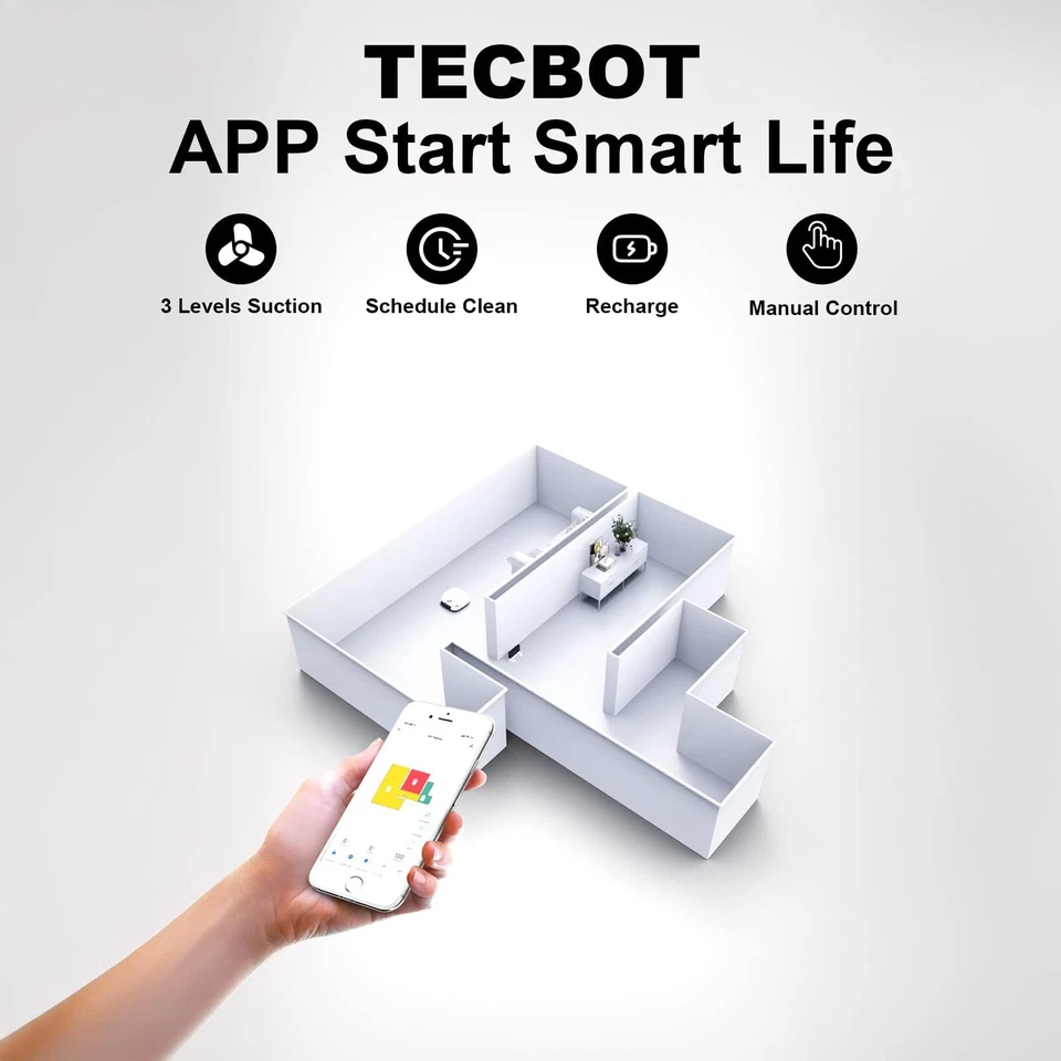 Tecbot S1 Intelligent Sweeping Robot Vacuum Cleaner with Wi-Fi & App Controls - Image 4 of 4