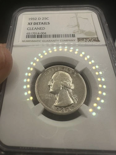 1932-D  25C WASHINGTON SILVER QUARTER  NGC XF DETAILS "CLEANED"