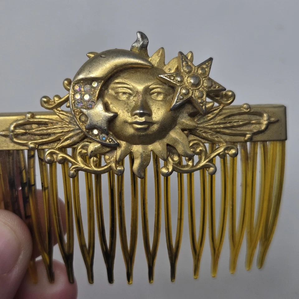 Винтажная Редкая Заколка для Волос Kirks Folly Солнце, Луна и Звезды/Зажим/Барретт/Расческа СДЕЛАНО В США - Изображение 3 из 4