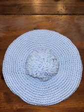 Vintage Hand Crochet Knit Baby Beret Style Blue Hat