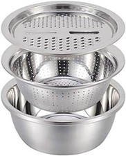 Multi-Function Stainless Steel Colander Set with Grater & Drain Basket, 3 PCs