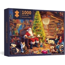 Christmas Jigsaw Puzzle 1000pc Cozy Christmas Tree Scene Santa Clause Family Fun