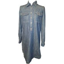 Chaps Denim Shirt Dress Long Sleeve Button Front Pockets Blue Size S/P/Ch