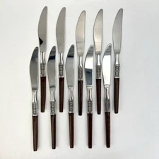 EKCO ETERNA La Joya Stainless Steel Flatware MCM Set Of 10 Knives Faux RoseWood