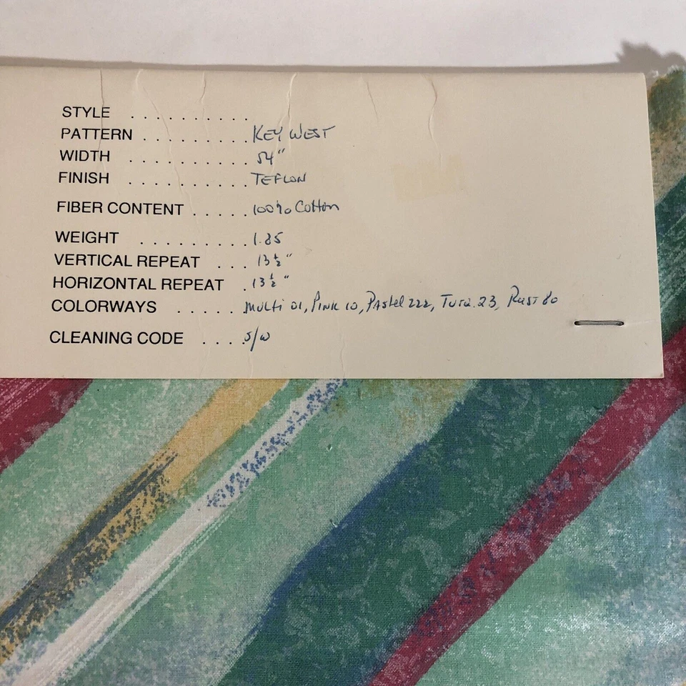 Vintage TexUnion Fabric Samples, Striped Key West Pattern Cotton with Teflon 26" - Image 4 of 4