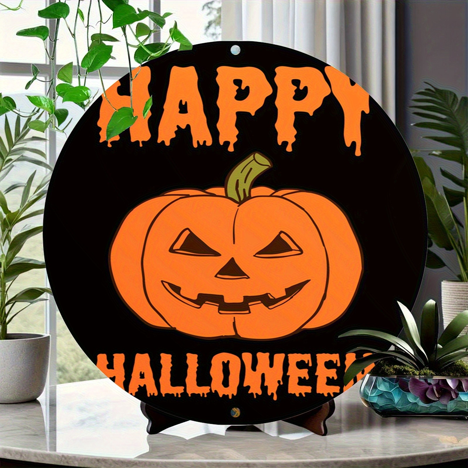 Happy Halloween Pumpkin Aluminum Sign 8Inch Round Metal Wall Decoration