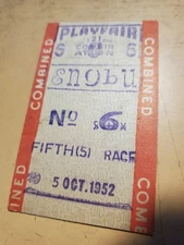 1952 Super Rare Vintage Oct 5th Playfair Horse Racing Ticket Tote Betting Ticket