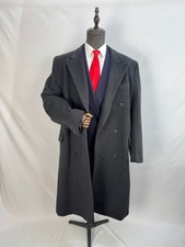 Vintage Men's Double Breasted wool Cashmere dark gray Classic Overcoat 42L 44L
