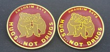 2 Vintage “Anaheim Says,  HUGS... NOT DRUGS” Enameled Hat or Lapel Pins *Read*