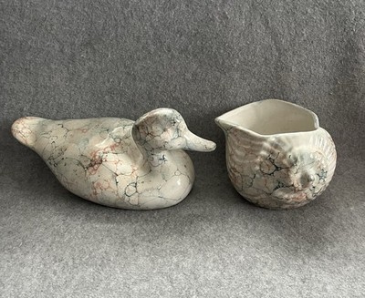 Vintage rot grün beige Keramik Ente passende Muschel Plantar Topf Garten Ornament