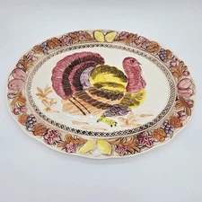  Thanksgiving Turkey Platter, 19x14 Crramic Hand Pained-  Made in Japan Himark