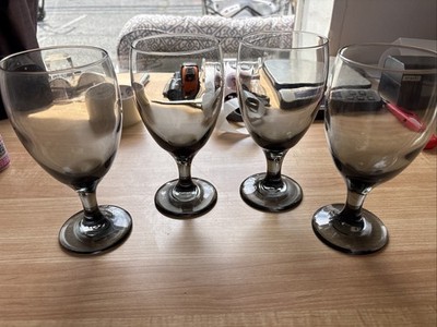 Libbey Classic Goblet Wine Water Beverage Glasses Smoke Gray 7'' 16oz Set of 4