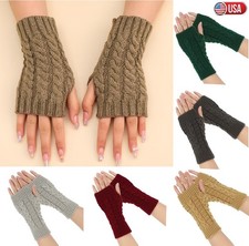 Long Half Finger Fingerless Gloves Arm Hand Warmer Knitted Mitten Winter Gift US