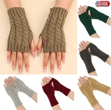 Long Half Finger Fingerless Gloves Arm Hand Warmer Knitted Mitten Winter Gift US