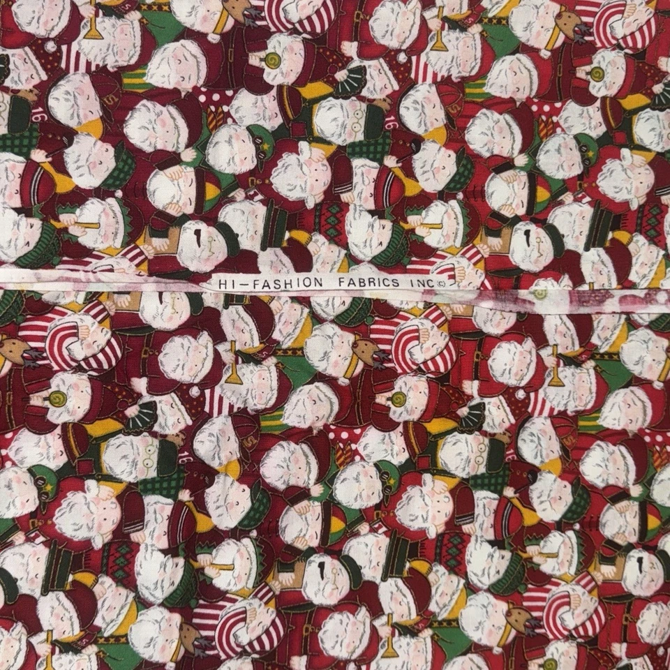 HI FASHION Santa Face Pattern Fabric Piece Remnant 38" x 42" - Image 2 of 4