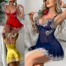 Women Sexy Lingerie Slip Dress Teddy Babydoll Lace Sleepwear Underwear Nightgown