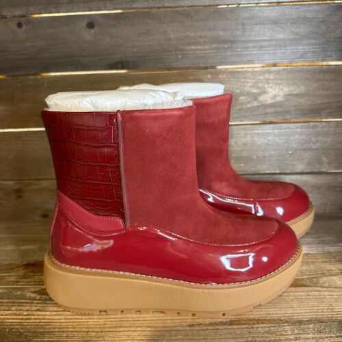 New Womens Fitflop Elin Croco Burgundy Leather Lined Ankle Boots Booties Size 5