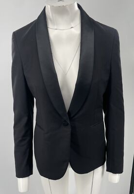 Lanvin womens black shawl lapels single breasted single vented suit jacket sz 38