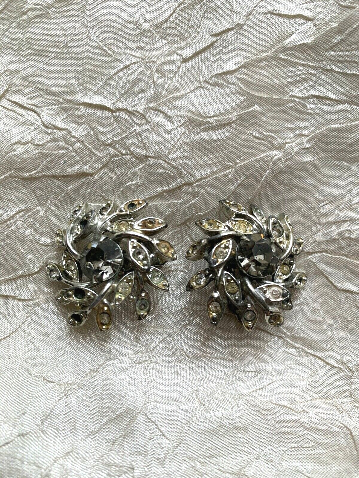 Vintage Sarah COV Earrings for pierced ears Spiral of Rhinestones