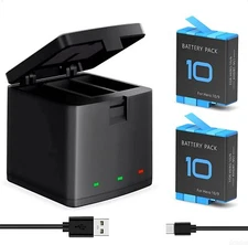 Rechargeable Battery+ Charger Dock for Gopro Hero 9 10 Black, Hero 10 Black Only