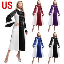 US Womens Church Robe Stand Collar Flared Sleeve Loose Choir Clergy Maxi Dress