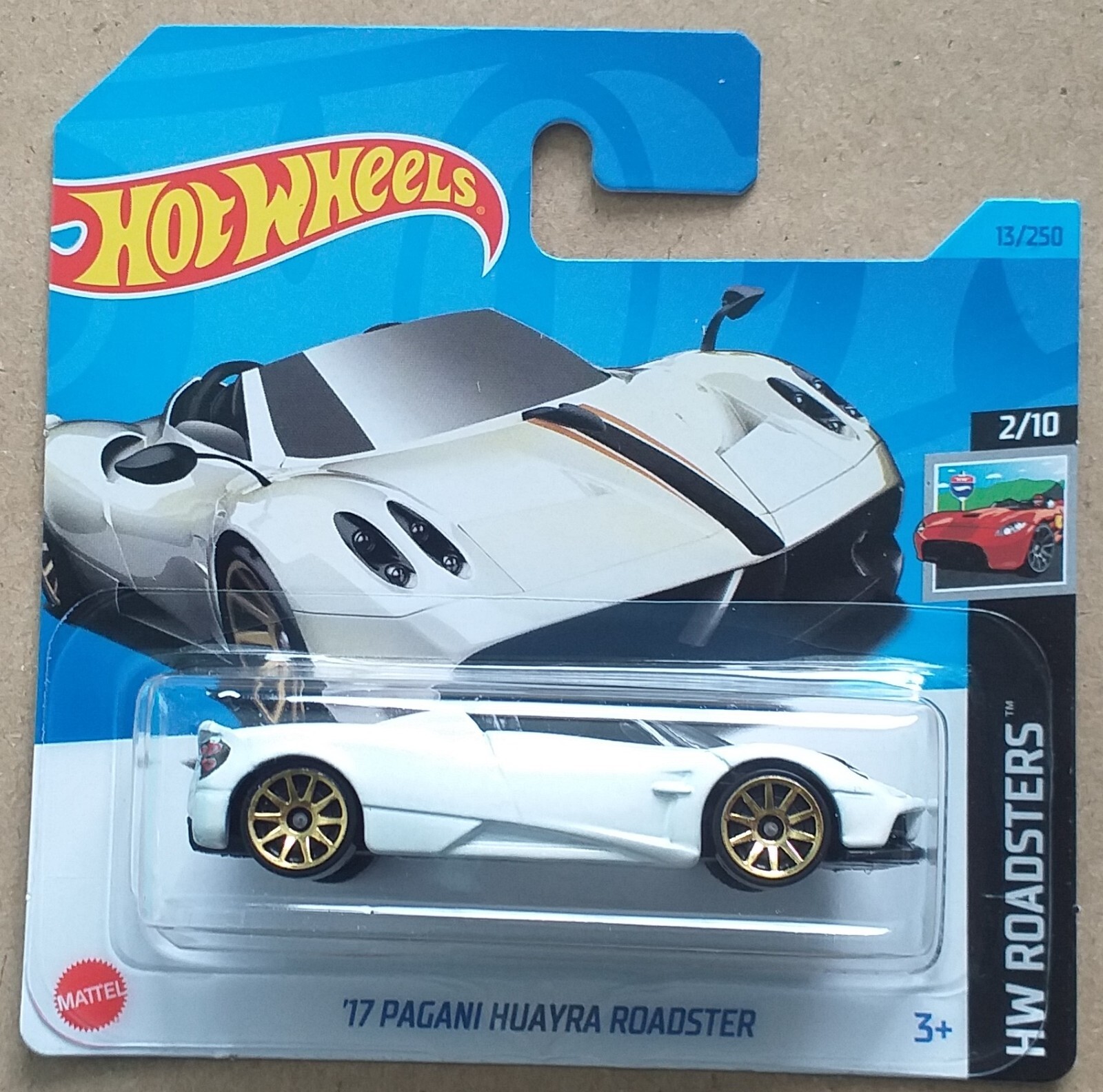 HOT WHEELS 2023 '17 PAGANI HUAYRA ROADSTER, WHITE, SHORT CARD.
