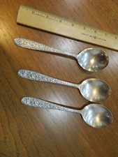 National Silver Co. Silverplate Narcissus Soup/Gumbo Spoons (three) AA 7 inch