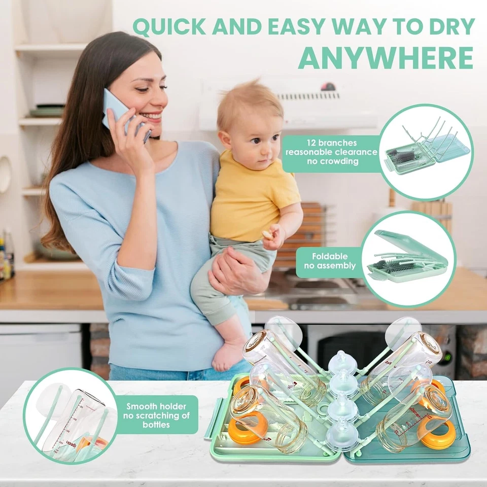 Conjunto de escova e rack de secagem para mamadeira - Inclui ferramentas de limpeza para mamilos e palha - Imagem 4 de 4
