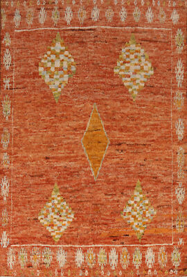 Unique Luxury Hand-Knotted Moroccan Rug Orange Living Room Centerpiece 7x10 ft
