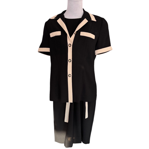 Leslie Fay Petite Vintage 80s black dress tie belt and short sleeve shirt sz 8P - Picture 7 of 8