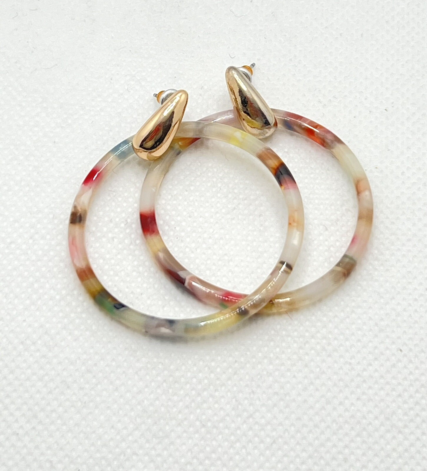 Resin Hoop Earrings Gold Tone Multicolored Post Fashion Jewelry