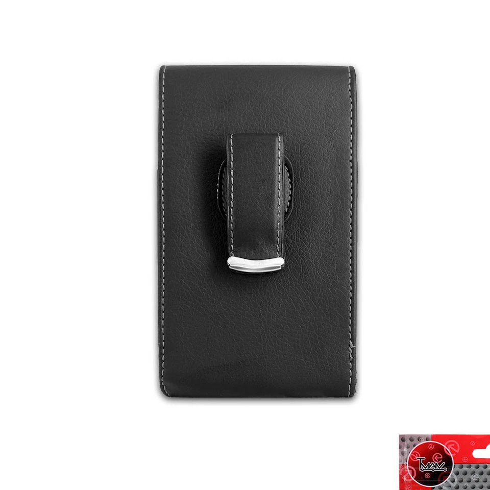 Funda protectora vertical con clip para cinturón de cuero negro para Apple iPhone SE Foto 2 de 4