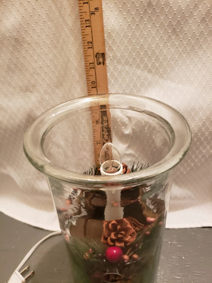 Lighted Glass Hurricane Hand Blown Metal Insert 6x9" Customize For Any Occasion - Image 3 of 4