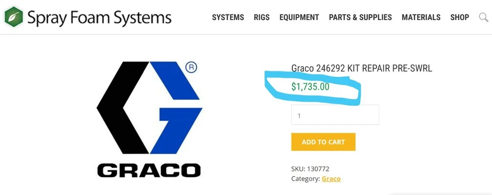 Graco 246292 Precision Swirl Orbital Dispenser Parts Kit [Z4B5]   - Image 2 of 4